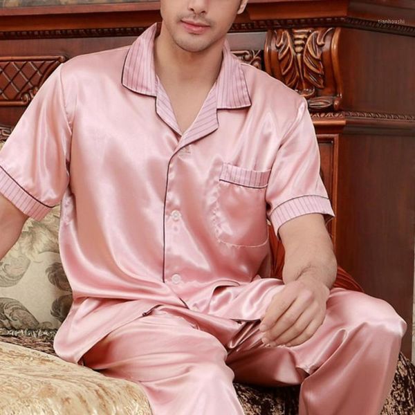 

men casual short sleeve turn down collar pants pockets pajamas sleepwear set leisure male home clothing, Black;brown