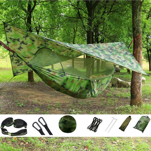

tools outdoor camping -up portable parachute hammock with mosquito net,sun shelter and upgraded 10-ring tree strap hammocks swing