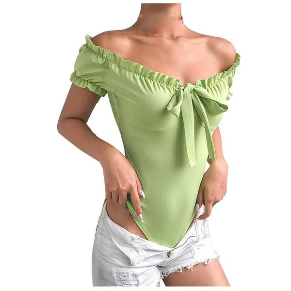 

kancoold ladies small fresh bow-knot t-shirts jumpsuit one shoulder shaping one-neck ruffled bodysuit jumpsuit elegant t-shirts, Black;white
