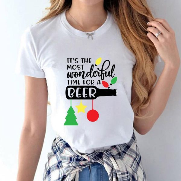 

women's t-shirt merry christmas t-shirts it's the most wonderful time for beer summer shirts women happy alco holidays graphic tee, White