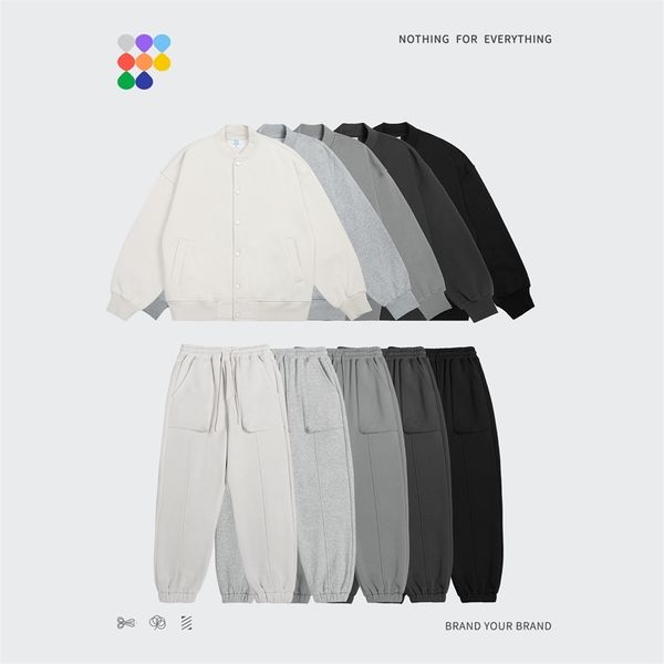 

inf wear | small, medium and large plus 350g heavy plush loose baseball couple's sweatpants suit coat men's, Gray