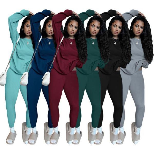 

women's two piece pants chiclover casual solid tracksuit wholesale sporty women set crew neck sweatshirt and joggers legging workout sw, White