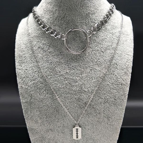 

2021 fashion blade stainless steel necklaces for women jewelry double layer silver color necklaces gotico n17853