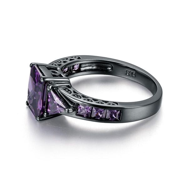 

cluster rings 100% 925 sterling silver elegant classic black gold amethyst prong setting bridal sets for women bijoux femme, Golden;silver