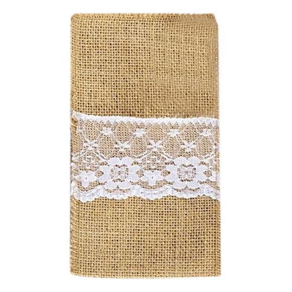 

food savers & storage containers jeyl 1pcs jute hessian burlap linen lace cutlery holder vintage birthday wedding party decorations tablewar