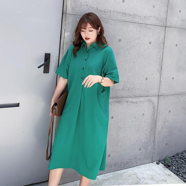 

casual dresses asymsay fashion women's summer solid color dress big size loose oversized turn-down collar al1510, Black;gray