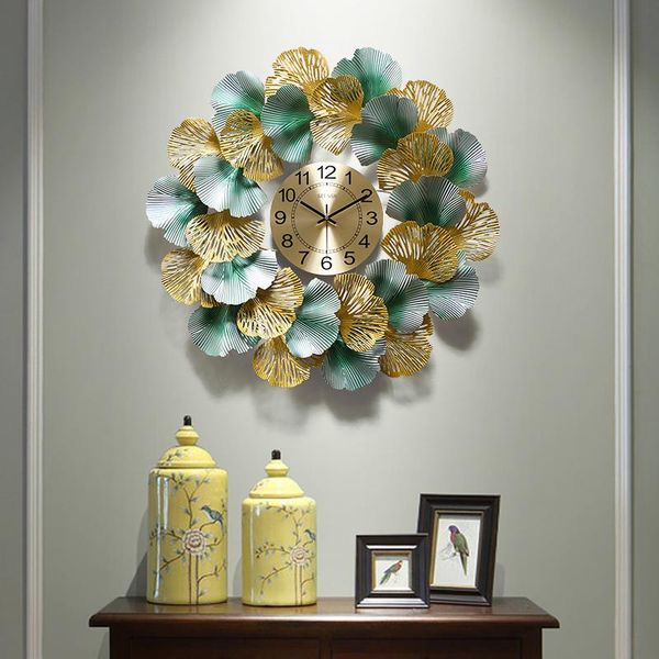 

new chinese wrought iron ginkgo leaf luxury wall clock wall hangings crafts home livingroom l office mural decoration
