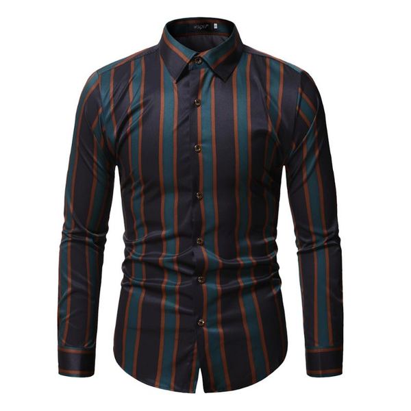 

men shirt business casual striped button loose pockets retro long sleeve vintage blouse stylish shirts mens dress shirts, White;black