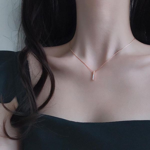 

chains minimalist 925 sterling silver fashion simple elegant zircon stick clavicle necklaces for women girls party jewelry gift 3m088