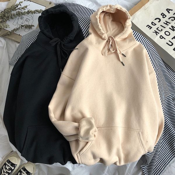 

men's spring and autumn 2021 solid hoodie plus oversized loose fat pullover, Black