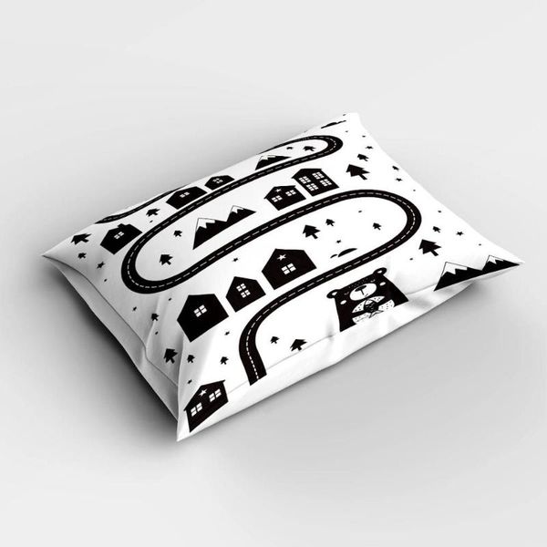 Caixa de travesseiro Else Black White Car Game Road Town Retângulo Nórdico Modern Kids Broachcases 3D Capas de impressão digital para a cama