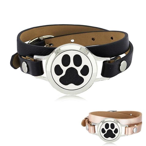 

charm bracelets wholesale 316l stainless steel 25mm magnetic diffuser locket bracelet with black/rose gold genuine leather band, Golden;silver