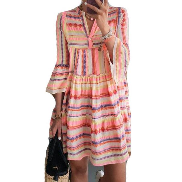 

casual dresses ladies in summer 2021 sell like cakes and geometric printed v-neck skirts dress, Black;gray