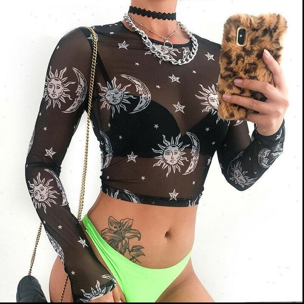 

women see through shirts summer 2021 fashion ladies transparent printing blouse pullovers casual ladies night clubwear, White