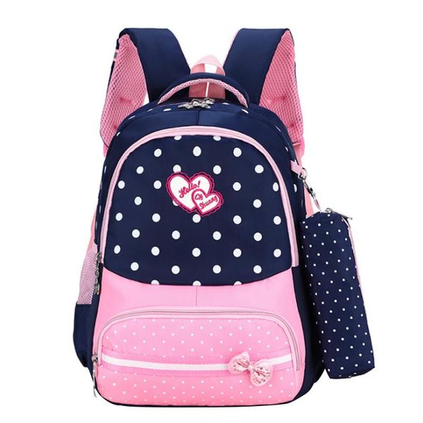 

school bags girls zipper closure travel rucksack books pressure relief stationery cute printed with bowknot kids backpack nylon gift