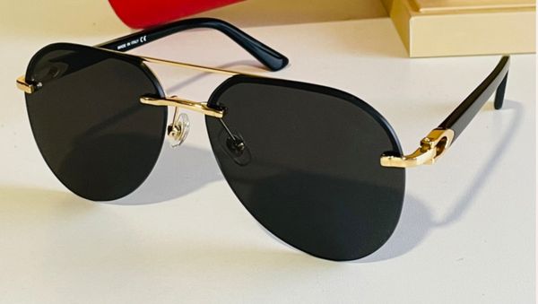 

rimless pilot sunglasses for men black gold/dark grey lens sunnies sonnenbrille gafa de sol fashion sunglasses uv400 protection eyewear with, White;black