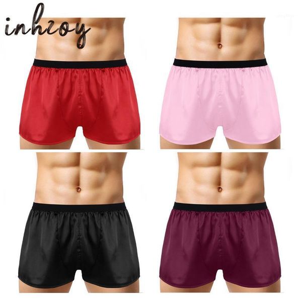 

men's sleepwear mens satin boxer briefs breathable sissy lingerie shorts panties swim underpants, Black;brown