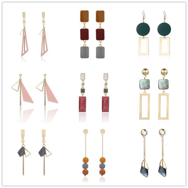 

studs earrings korean fashion simple personality geometric long creative versatile color triangle square, Golden;silver