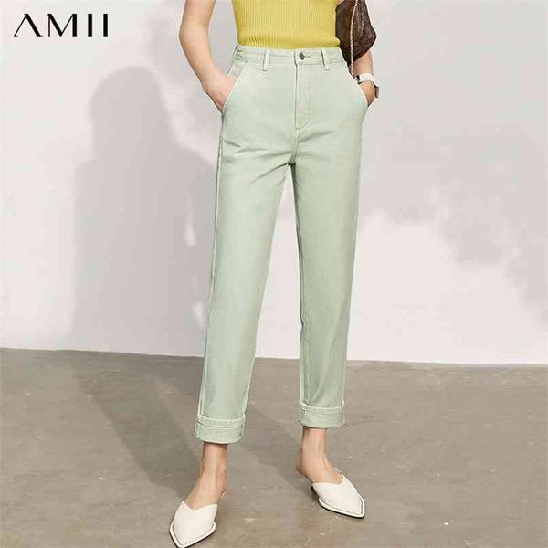 

amii minimalism spring women's jeans offical lady cotton solid straight for women fashion pants 12140219 210818, Blue