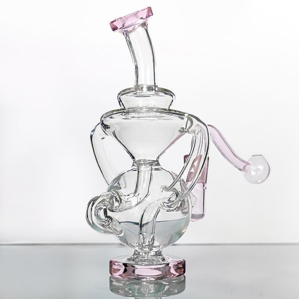 Dicker, gebogener Hals, rosa-transparente Glasbongs, Rauchpfeife, Pyrex-Öl-Dab-Rigs, Wabenperkolator, Wasserpfeifen, 10-mm-Innengewinde, Wasserpfeifen mit rosafarbenem Schüsselzubehör