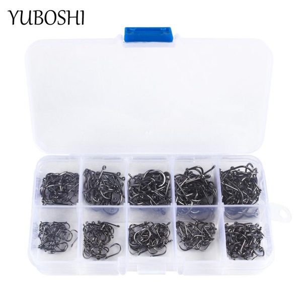 

fishing hooks yuboshi professional hook 3-12# barbed high carbon black set durable accessories 2021