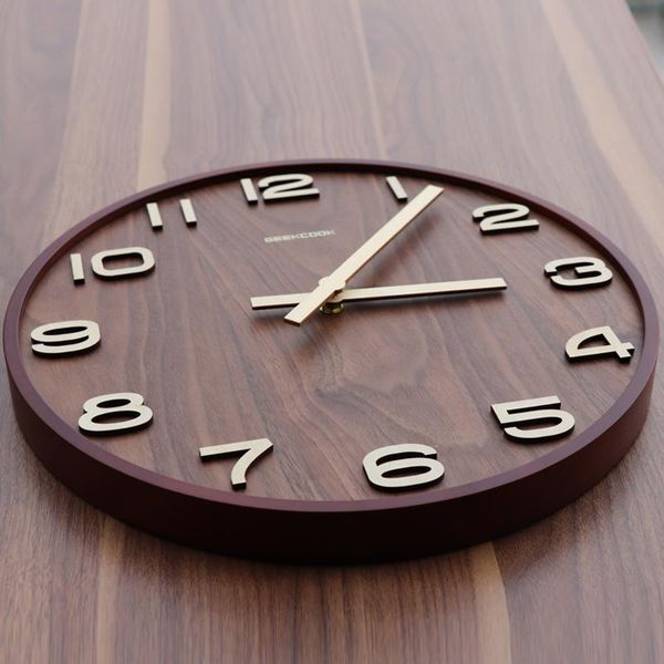 

round nordic fashion office wall clock silent woodbattery art room decoration kitchen orologio da parete home decor bk50bg