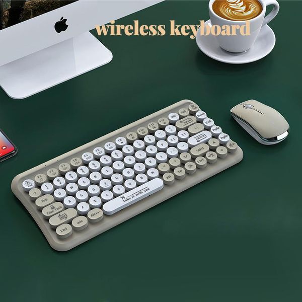 

keyboard mouse combos tablet wireless set cute color roud keycap mute and comb for lapnotebook pc fashion girls gift