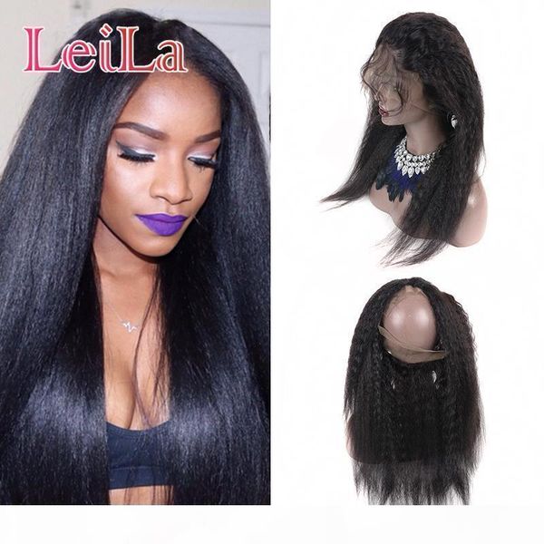 

afro kinky straight 360 lace frontal with baby hair peruvian virgin hair italian coarse yaki 22.5*4*2 lace band frontal closures, Black;brown