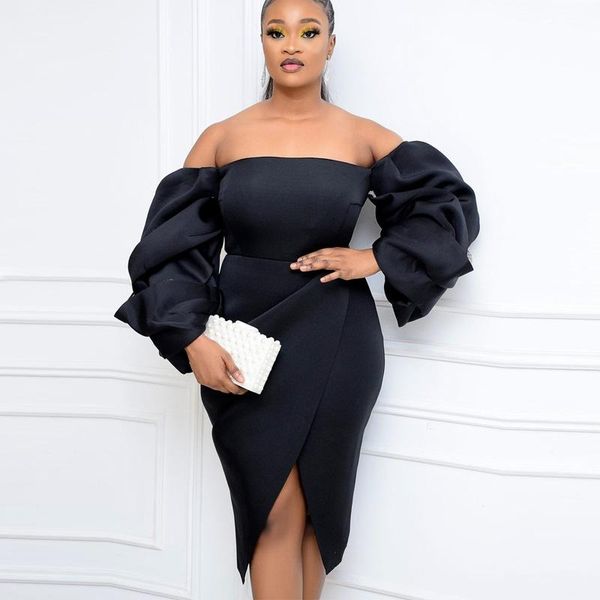 

casual dresses women's summer dress fashion plus size lantern sleeve strapless split party b639, Black;gray