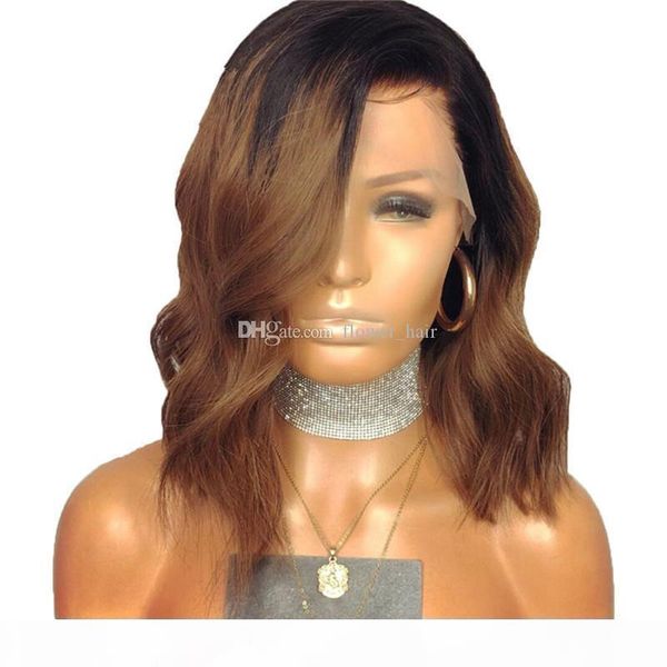 

ombre #1b 30 full lace human hair wigs dark roots honey blonde 150 density pre plucked short bob wig remy for black women, Black;brown