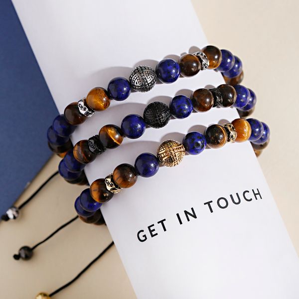 

strand fashion micro cz stainless steel ball charms bracelets 8mm tiger eye beads stone bracelet men women jewelry bileklik, Black