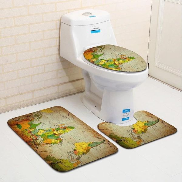 Tappetini da bagno 3 pezzi / set Set da 3 pezzi per bagno Tappeto da pavimento Tappetino antiscivolo Copriwater Tappeto a forma di U Lavabile Decorazione della casa