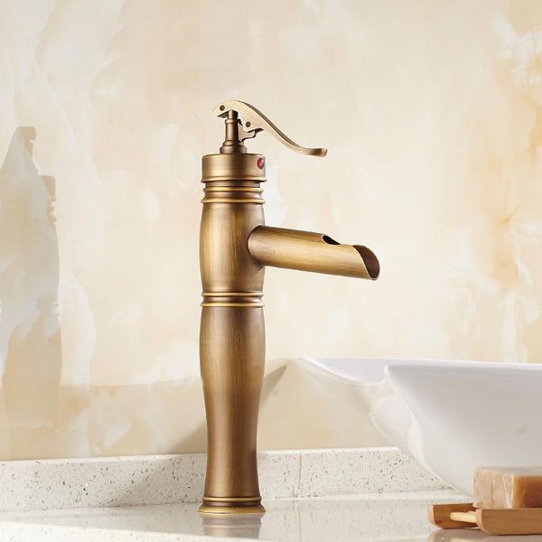 

vintage retro antique brass single handle one hole bathroom basin sink faucet mixer water tap deck mounted man006