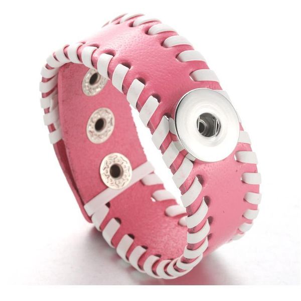 

pink snap leather bracelet retro handmade braided leather snap button bracelet bangles fit 18mm snap jewe jllacl, Golden;silver