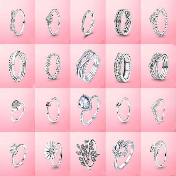 Ring aus 925er Sterlingsilber, herzförmig, Gänseblümchen, Feder, Dame, geeignet für Pandora-Modeschmuck, Verlobungsgeschenk