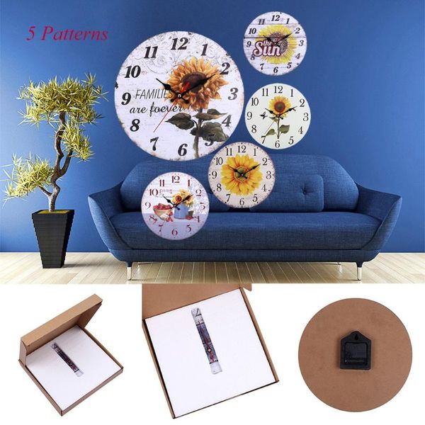 

european retro pastoral sunflower wall clock home living decoration wall clock 30cm kitchen vintage wooden style
