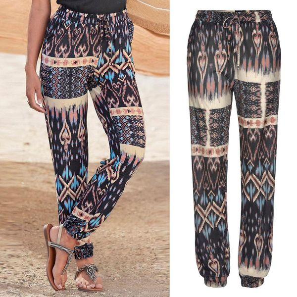 

women's pants & capris vintage high elastic waist trousers streetwear women casual floral print easy long boho beach pockets, Black;white