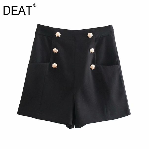 

[deat] New Tide 2021 Female Spring Loose Waist High Pockets Breasted Double Black Temperament Shorts 748g, White;black
