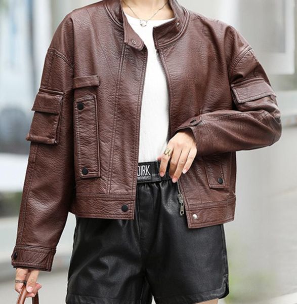 

women's jackets short leather jacket autumn and winter clothing fashion small, Black;brown