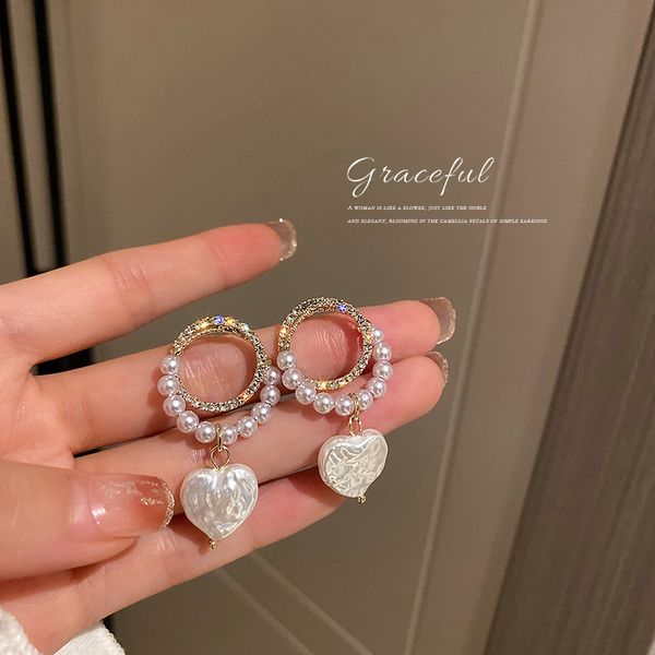 

925 silver stud rhinestone-encrusted circle pearl earrings love eardrops stud eardrop women korean light luxury and simplicity ins fairy, Golden