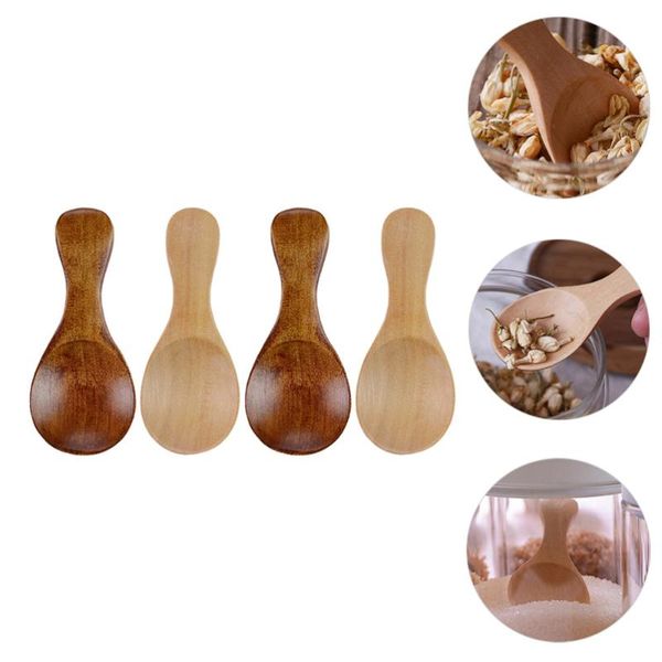 

4pcs wooden scoop wooden spoons short handle spoons seasoning spoon for home