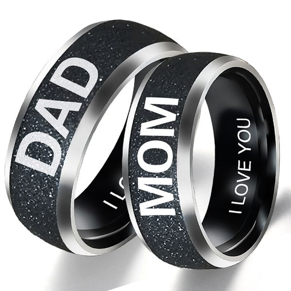 

casual love mom dad son daughter stainless steel couple band ring wedding engagement rings for women, Silver