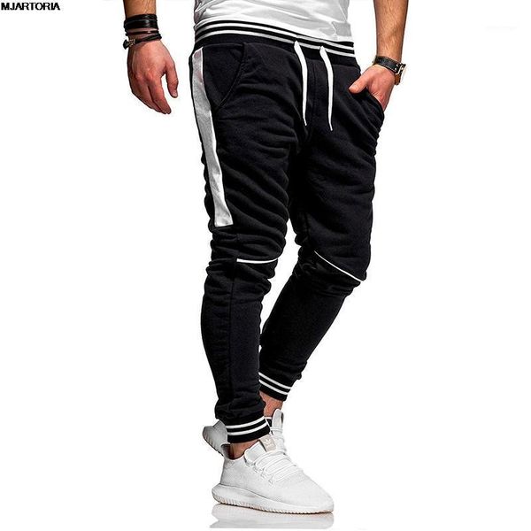 

men's pants mjartoria casual stripe splicing cotton fall street hip hop men jogging bodybuilder stretch jogger, Black