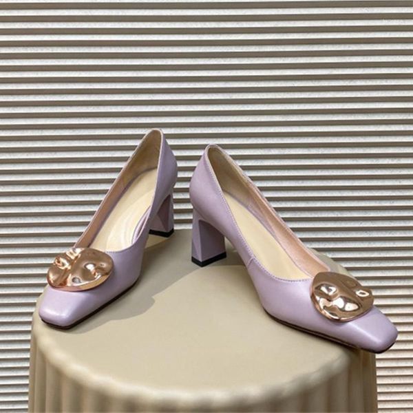 

dress shoes prova perfetto square toe metal decoration high heels woman fashion office lady genuine leather shallow wedding 20211, Black