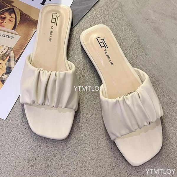 

slippers women flat ladies slip on pu leather beach summer female fashion2021 zapatillas mujer casa flip flop, Black
