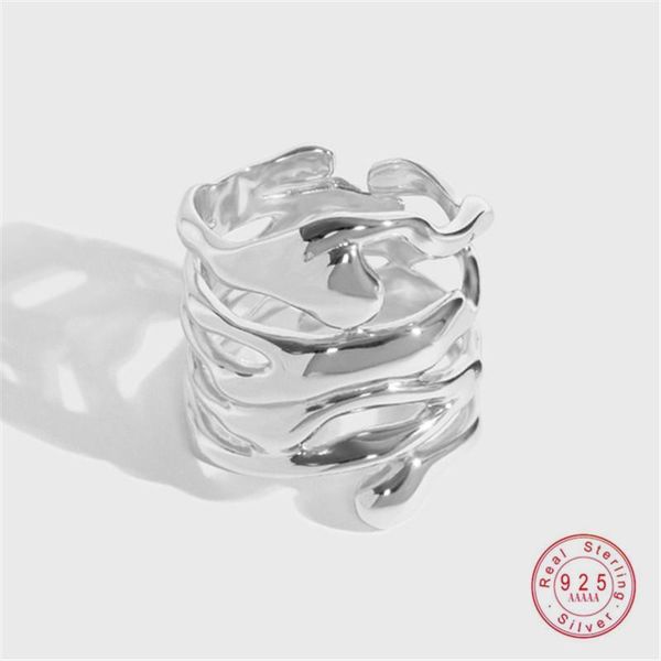 

cluster rings hi man multi-layer winding wide-face texture s925 sterling silver open ring women fashion temperament anniversary gift jewelry, Golden;silver