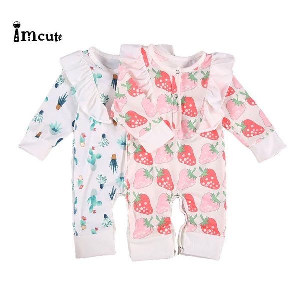 

jumpsuits imcute born long sleeve baby boy romper strawberry irregular ruffle ribbed closing concealed spring girl clothing, Blue