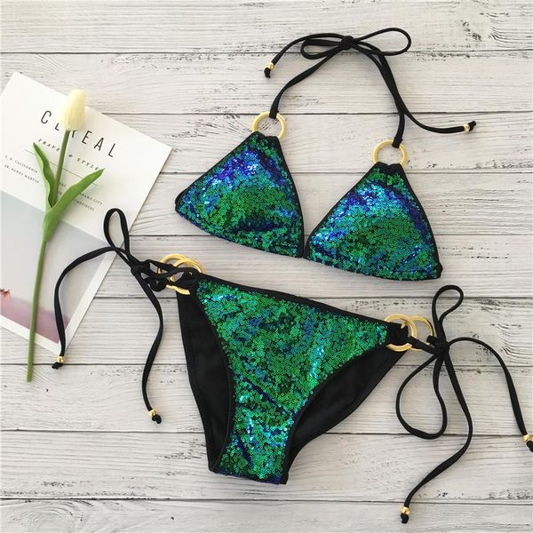 

bikinis set green bikini swimsuit female split three-point taped spring vacation swim suit swimwear women