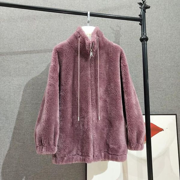 

women clothes winter 2021 new arrival casual style real sheep wool coat thick warm jacket lady plus size lamb fur, Black