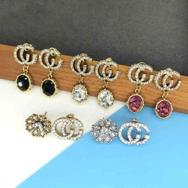 

2022 latest factory wholesale earrings ancient brass full diamond earrings feminine temperament net red same s925 silver needle earrings, Golden